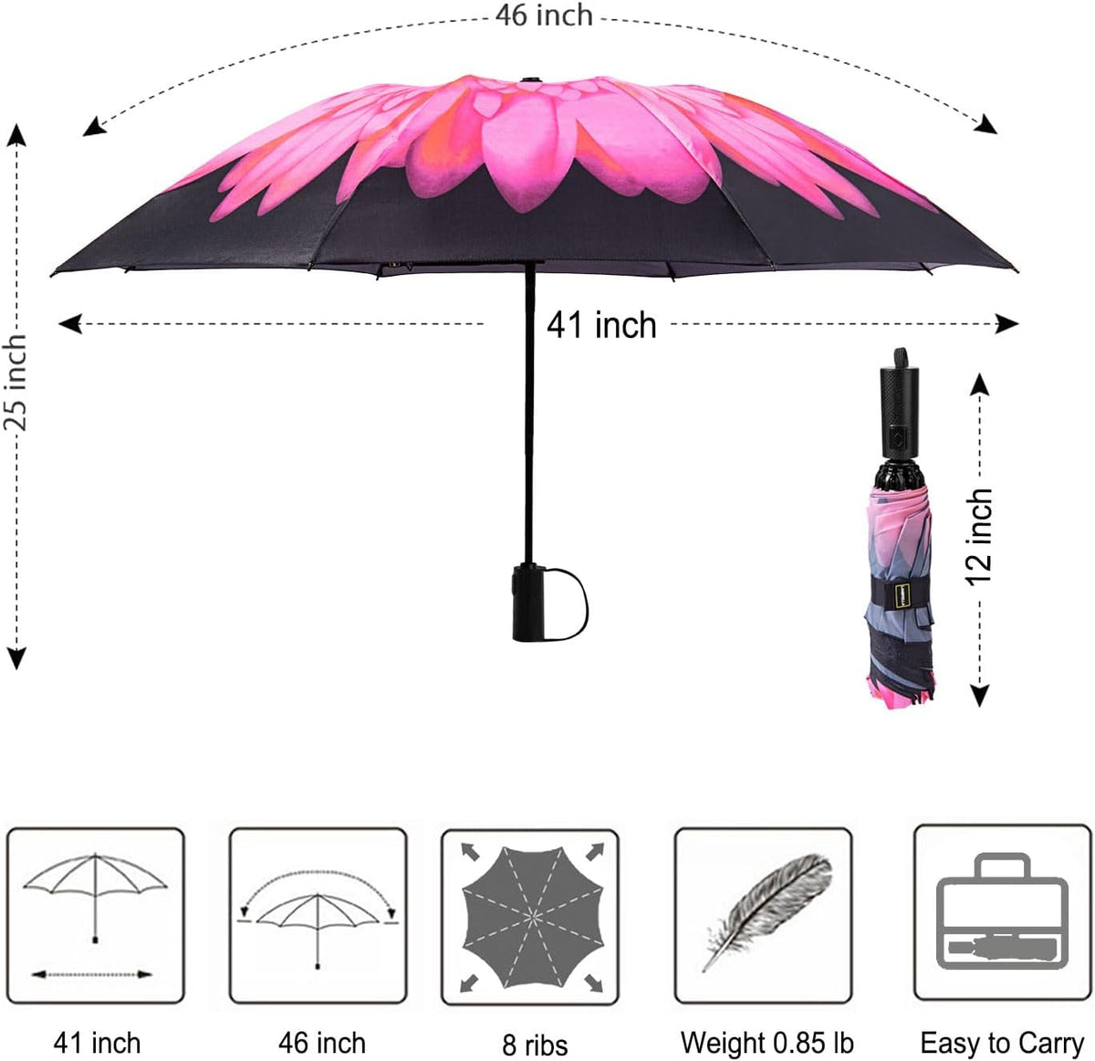 Umbrella Windproof Compact Travel Umbrella Auto Open Close for Rain