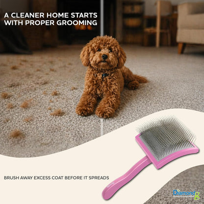 Pet Slicker Brush for Dogs & Cats – Professional Grooming Brush for Shedding, Detangling & Coat Maintenance, Gentle Fine Wire Pins, Ergonomic Handle, Pink