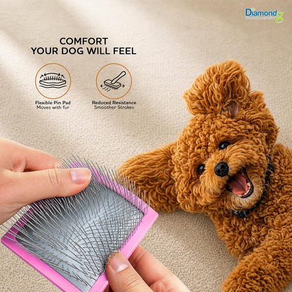 Pet Slicker Brush for Dogs & Cats – Professional Grooming Brush for Shedding, Detangling & Coat Maintenance, Gentle Fine Wire Pins, Ergonomic Handle, Pink