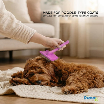Pet Slicker Brush for Dogs & Cats – Professional Grooming Brush for Shedding, Detangling & Coat Maintenance, Gentle Fine Wire Pins, Ergonomic Handle, Pink