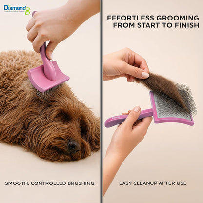 Pet Slicker Brush for Dogs & Cats – Professional Grooming Brush for Shedding, Detangling & Coat Maintenance, Gentle Fine Wire Pins, Ergonomic Handle, Pink
