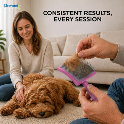 Pet Slicker Brush for Dogs & Cats – Professional Grooming Brush for Shedding, Detangling & Coat Maintenance, Gentle Fine Wire Pins, Ergonomic Handle, Pink