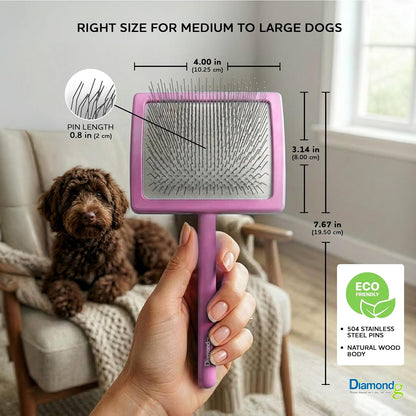 Pet Slicker Brush for Dogs & Cats – Professional Grooming Brush for Shedding, Detangling & Coat Maintenance, Gentle Fine Wire Pins, Ergonomic Handle, Pink