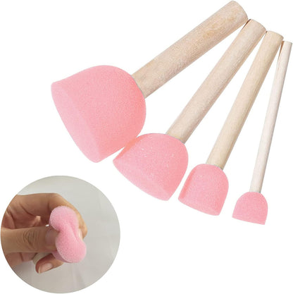 40 Pcs Round Sponges Brush Set 4 Sizes DIY Painting Tools Pink