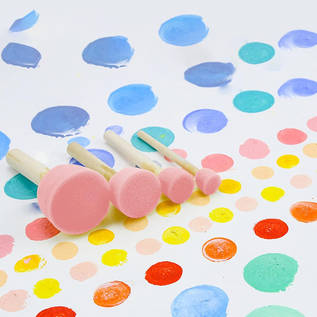 40 Pcs Round Sponges Brush Set 4 Sizes DIY Painting Tools Pink