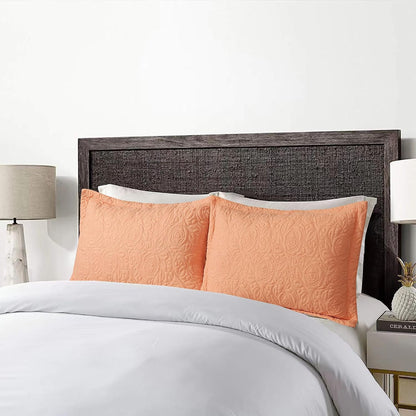 2-Piece Embroidered Pillow Shams, Decorative Microfiber Pillow Covers Set (Peach Fuzz, Standard)