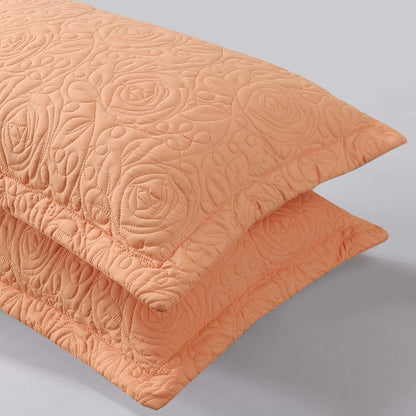 2-Piece Embroidered Pillow Shams, Decorative Microfiber Pillow Covers Set (Peach Fuzz, Standard)