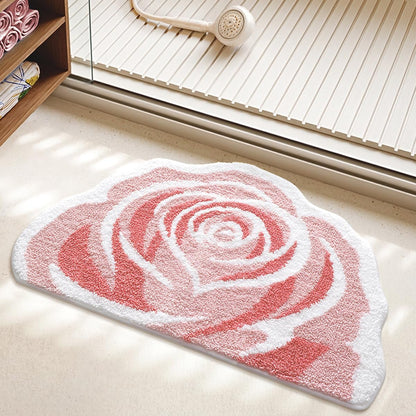 Floral Bathroom Mat Cute Rug Super Absorbent Bath Rug Non Slip Machine Wash Rug for Living Room, Bedroom and Kitchen (31"x20", Pink Rose)