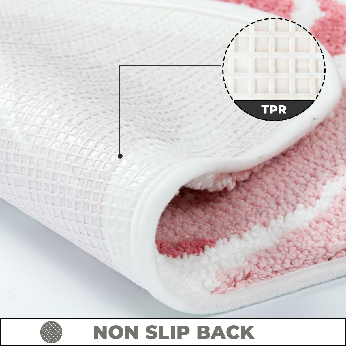 Floral Bathroom Mat Cute Rug Super Absorbent Bath Rug Non Slip Machine Wash Rug for Living Room, Bedroom and Kitchen (31"x20", Pink Rose)