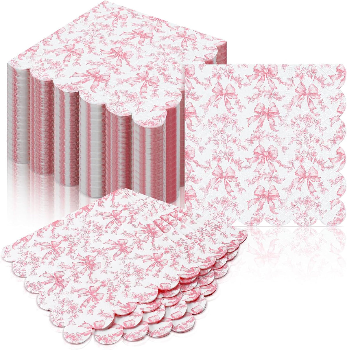 150 Pcs Pink Bow Napkins Coquette Party Disposable Paper