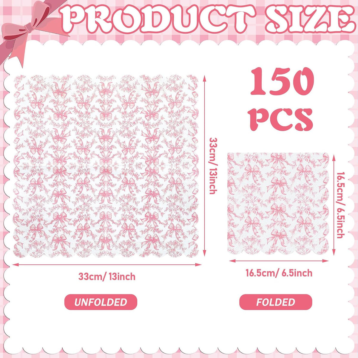 150 Pcs Pink Bow Napkins Coquette Party Disposable Paper