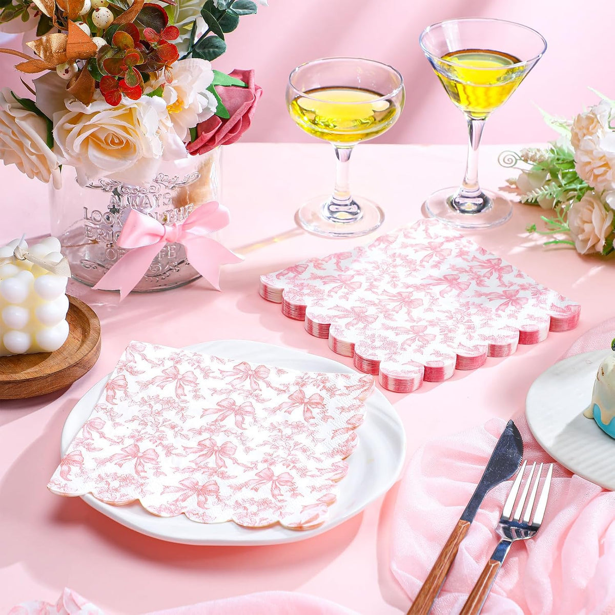 150 Pcs Pink Bow Napkins Coquette Party Disposable Paper