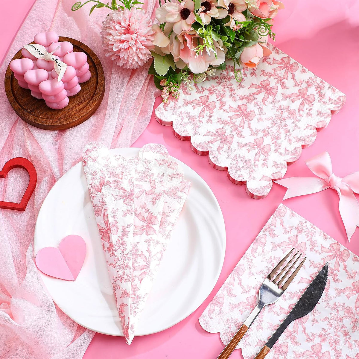 150 Pcs Pink Bow Napkins Coquette Party Disposable Paper