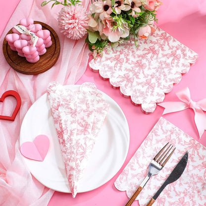150 Pcs Pink Bow Napkins Coquette Party Disposable Paper