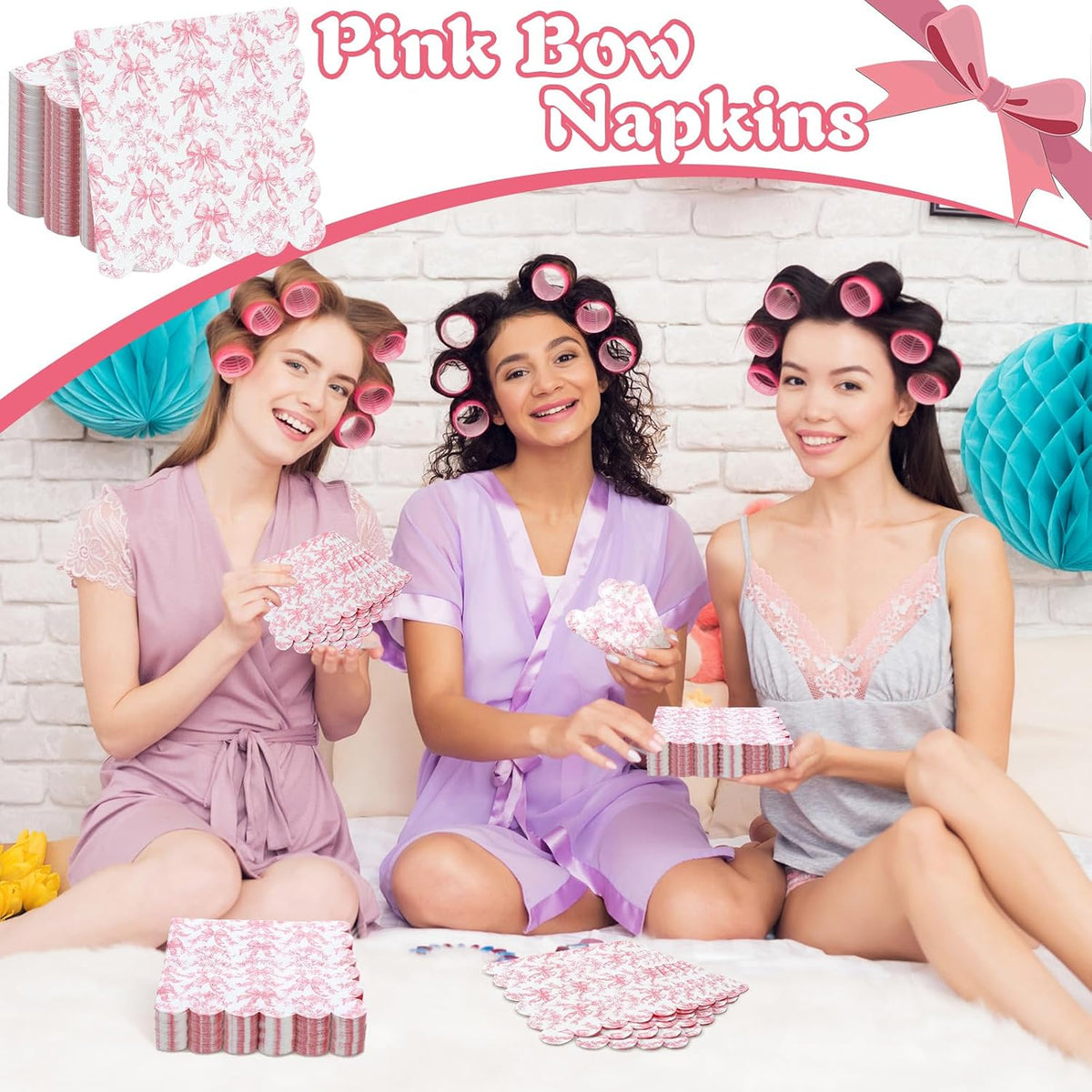 150 Pcs Pink Bow Napkins Coquette Party Disposable Paper