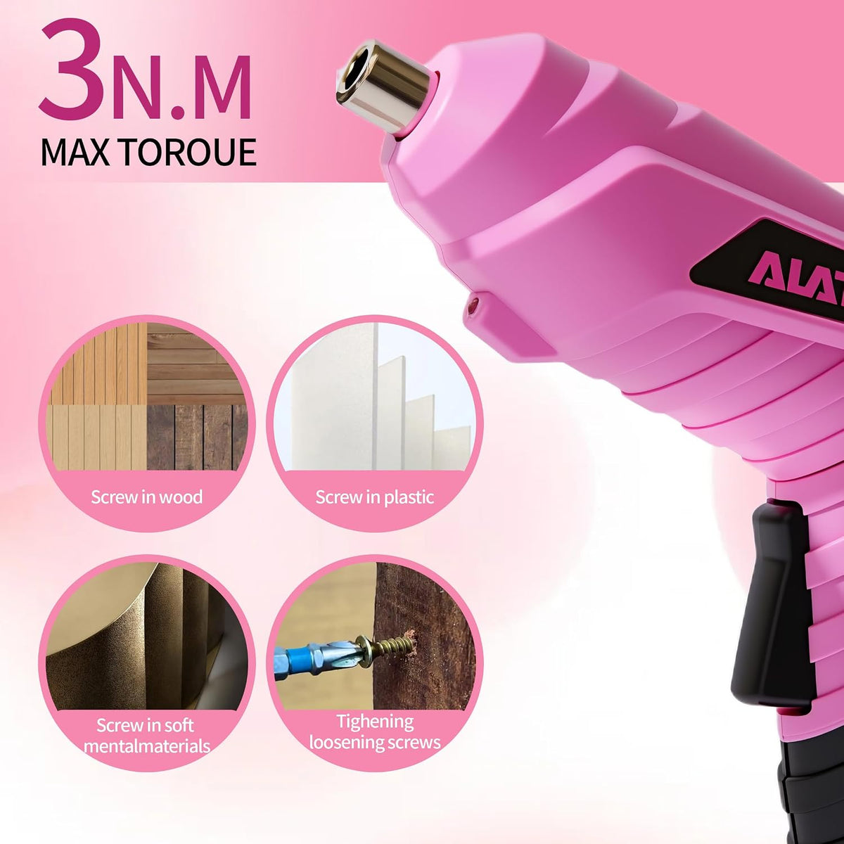 Pink Cordless Screwdriver Tool Set, 40-Piece Household Hand Tool Kit