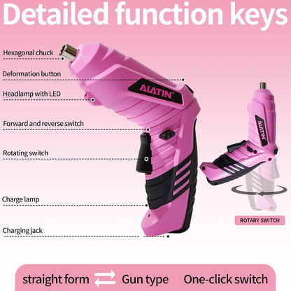 Pink Cordless Screwdriver Tool Set, 40-Piece Household Hand Tool Kit