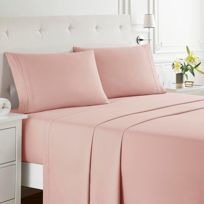 Bed Sheets, Premier 1800 Series Bed Sheet Set, Deep Pocket, Wrinkle, Fade, Stain Resistant, Luxury Soft Bedding Sheets & Pillowcases, Queen, Pink Beige