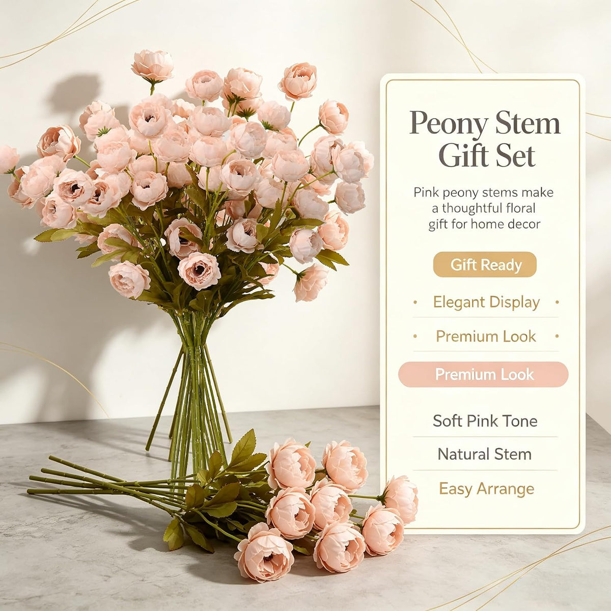 LADADA 4 Pcs 27" Faux Peony Stems, Bulk Floral Arrangements （Pink）