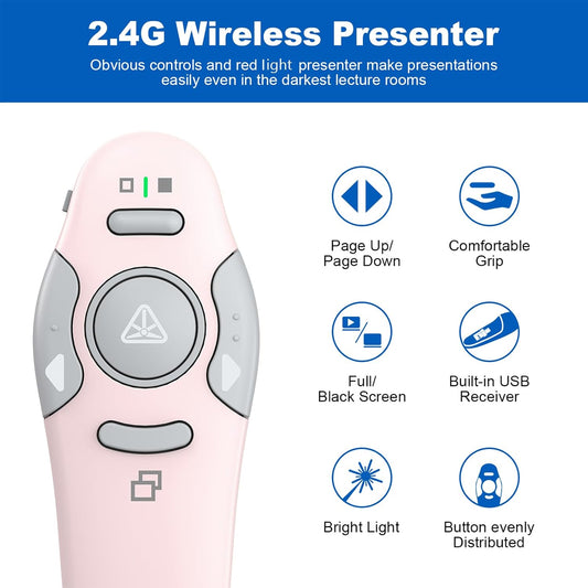 Presentation Clicker Wireless Presenter Remote, Pink, A-C