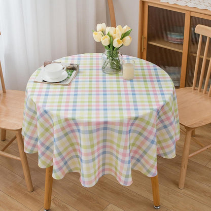 Easter 60 Inch Round Tablecloth Spring Pink Green Blue White Pastel Buffalo Check Plaid Rustic Table Cloth - Polyester Table Cover Reusable Water Resistant for Summer Holiday Party Picnic Décor