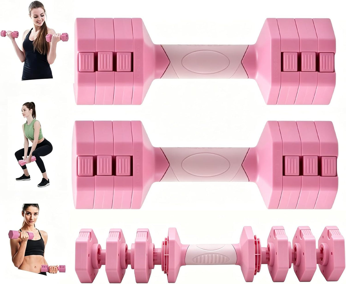 UiiDDrout Pink Adjustable Dumbbells Set 5 LB Pair - Quick Dial System for Instant Weight Changes, Vibration Technology for Enhanced Toning, Non-Slip Handle, Space-Saving Home Gym Strength Training