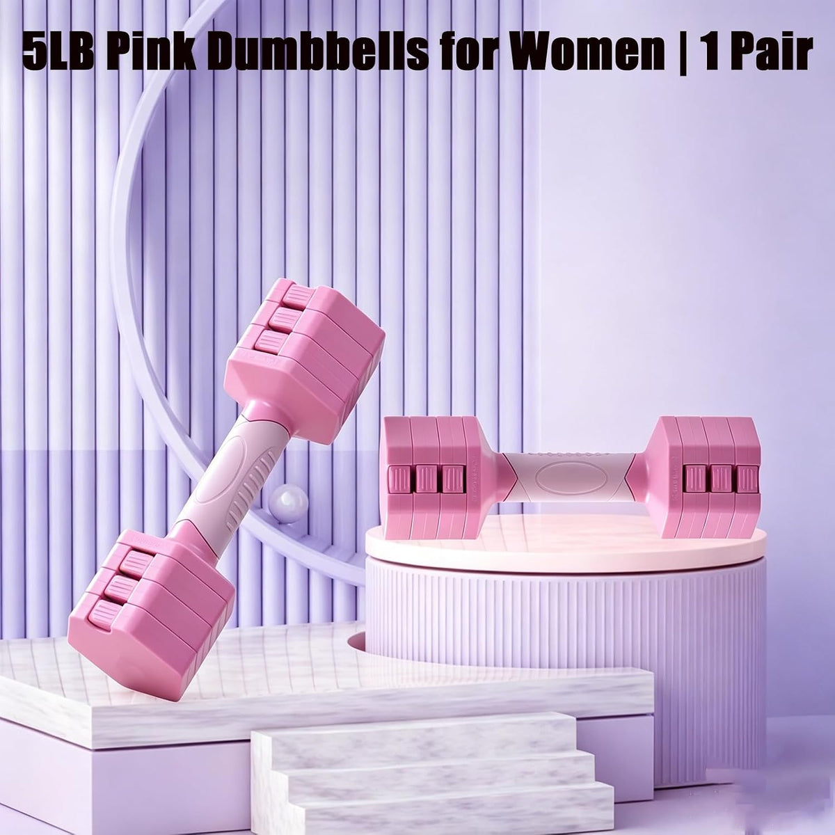 UiiDDrout Pink Adjustable Dumbbells Set 5 LB Pair - Quick Dial System for Instant Weight Changes, Vibration Technology for Enhanced Toning, Non-Slip Handle, Space-Saving Home Gym Strength Training