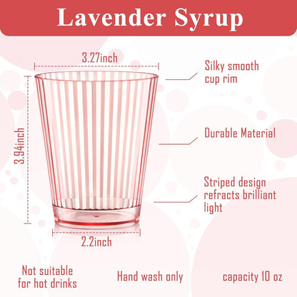 24 PCS Plastic Ribbed Drinking Glasses Pink 10oz Vintage Ripple Stemless Wine Glasses Cocktail Tumbler Glass Cups Disposable Retro Glasses Drinkware for Valentine Baby Shower Wedding