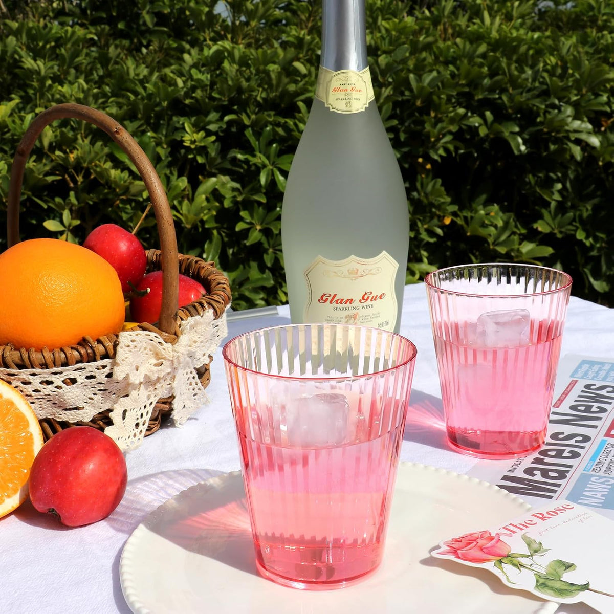24 PCS Plastic Ribbed Drinking Glasses Pink 10oz Vintage Ripple Stemless Wine Glasses Cocktail Tumbler Glass Cups Disposable Retro Glasses Drinkware for Valentine Baby Shower Wedding