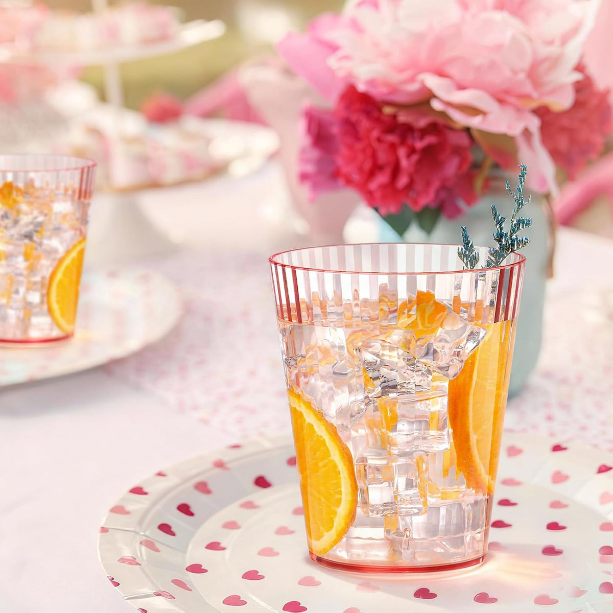 24 PCS Plastic Ribbed Drinking Glasses Pink 10oz Vintage Ripple Stemless Wine Glasses Cocktail Tumbler Glass Cups Disposable Retro Glasses Drinkware for Valentine Baby Shower Wedding