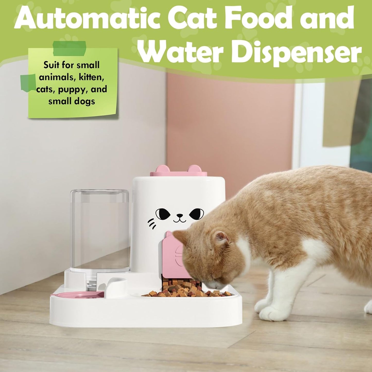 1.6L Auto Gravity Pet Feeder and 0.6L Water Dispenser Set, Automatic Cat Food and Water Dispenser, Gravity Pet Feeder for Small Medium Dog Puppy Cat Kitten (Pink)
