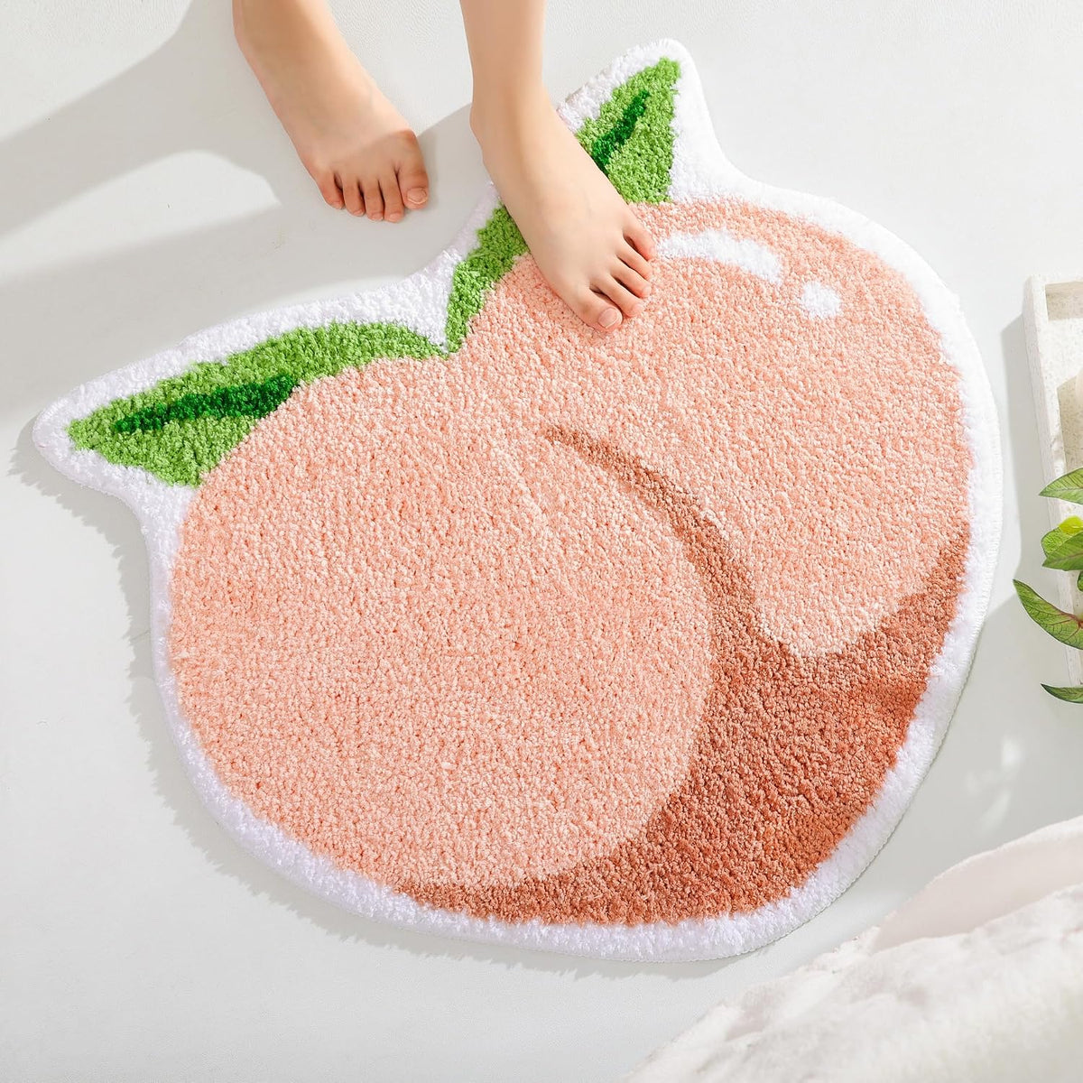 Pink Peach Bath Mat, Bath Mats for Bathroom Fruit Shaped Bathtub Rug Bathroom Tub Plush Shower Rugs Washable Non Slip