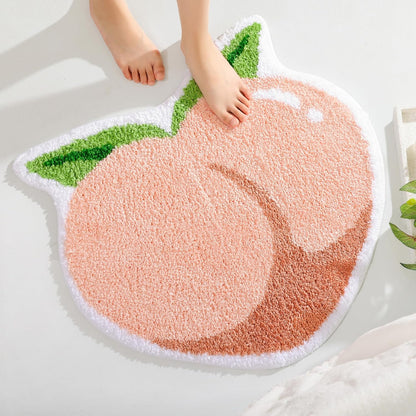 Pink Peach Bath Mat, Bath Mats for Bathroom Fruit Shaped Bathtub Rug Bathroom Tub Plush Shower Rugs Washable Non Slip