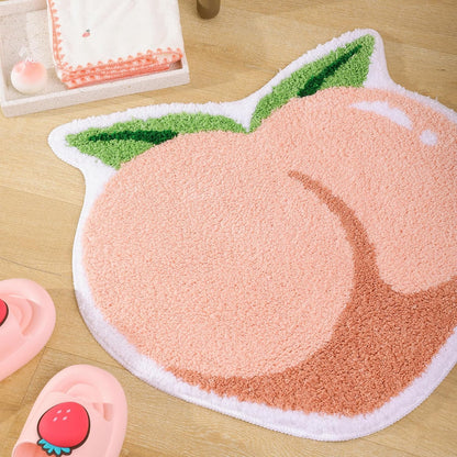 Pink Peach Bath Mat, Bath Mats for Bathroom Fruit Shaped Bathtub Rug Bathroom Tub Plush Shower Rugs Washable Non Slip