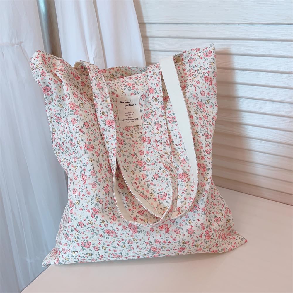 Cotton Canvas Tote Bag for Women Reusable Lightweight Floral Shoulder Bag for Daily Use Shopping Beach or Travel A074