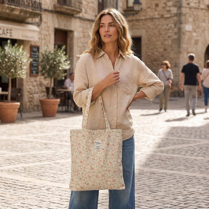 Cotton Canvas Tote Bag for Women Reusable Lightweight Floral Shoulder Bag for Daily Use Shopping Beach or Travel A074