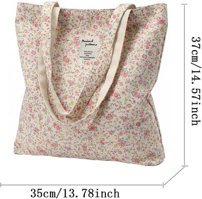 Cotton Canvas Tote Bag for Women Reusable Lightweight Floral Shoulder Bag for Daily Use Shopping Beach or Travel A074