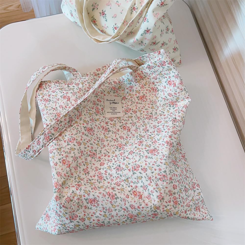 Cotton Canvas Tote Bag for Women Reusable Lightweight Floral Shoulder Bag for Daily Use Shopping Beach or Travel A074