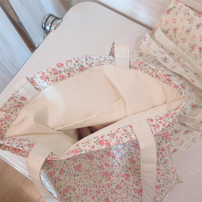 Cotton Canvas Tote Bag for Women Reusable Lightweight Floral Shoulder Bag for Daily Use Shopping Beach or Travel A074