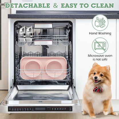 Double Dog Food Bowls Stainless Steel Dog Food and Water Bowls with Non-Spill Plastic Mat Pet Cat Feeder Bowl Set for Puppy Cats Kitten Small Medium Dogs Pink