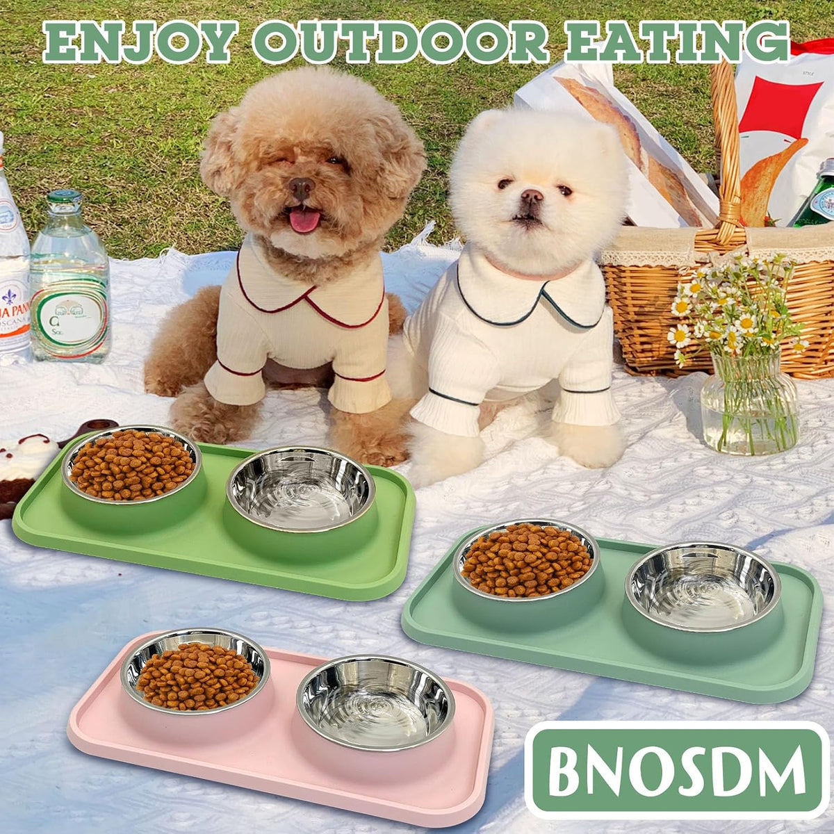 Double Dog Food Bowls Stainless Steel Dog Food and Water Bowls with Non-Spill Plastic Mat Pet Cat Feeder Bowl Set for Puppy Cats Kitten Small Medium Dogs Pink