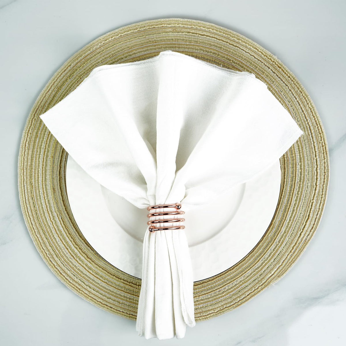6Pcs Rose Gold Napkin Rings Round Napkin Ring Set Napkin Holders for Cloth Napkins for Wedding, St. Patrick's Day, Valentines Day, Easter Thanksgiving Table Decor.