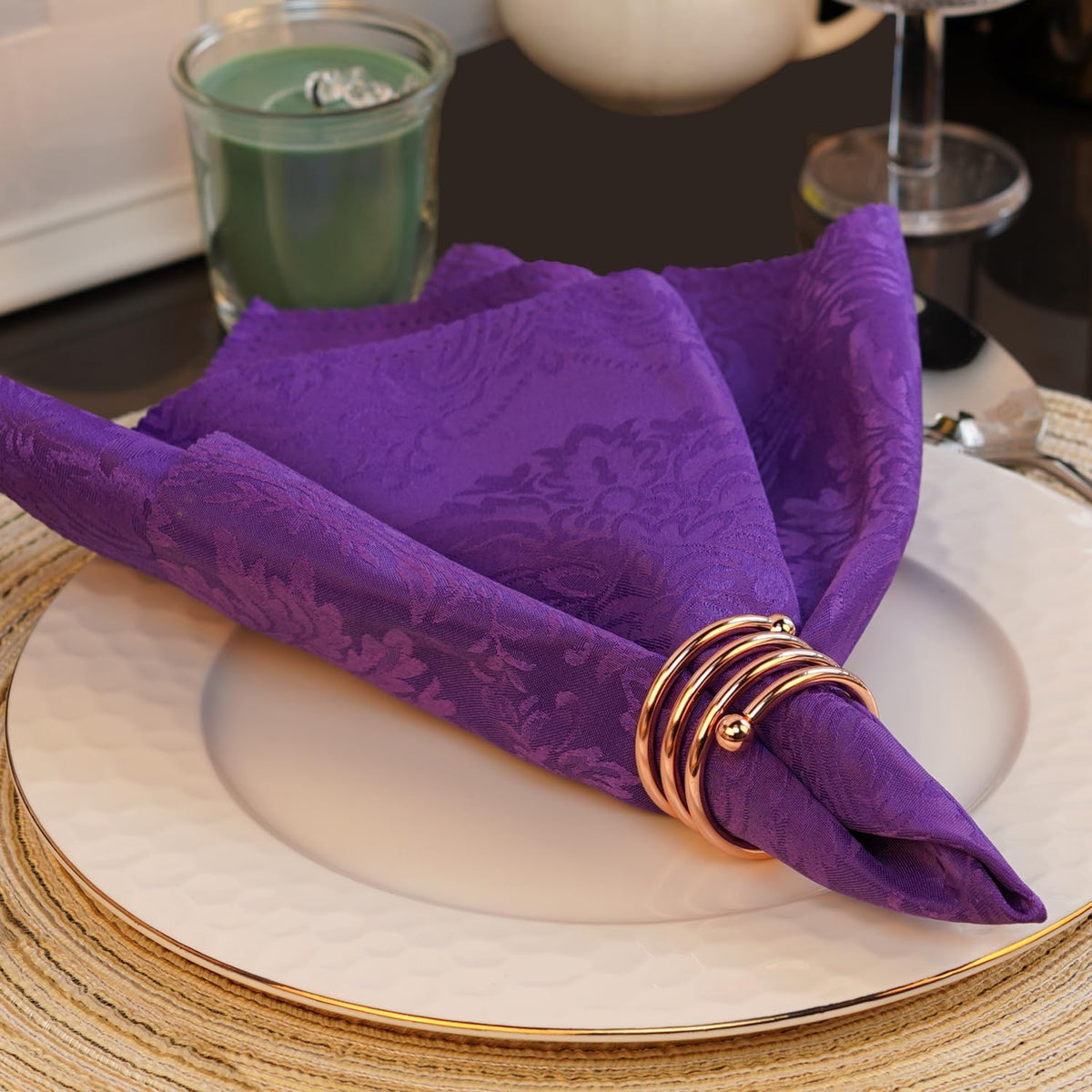 6Pcs Rose Gold Napkin Rings Round Napkin Ring Set Napkin Holders for Cloth Napkins for Wedding, St. Patrick's Day, Valentines Day, Easter Thanksgiving Table Decor.