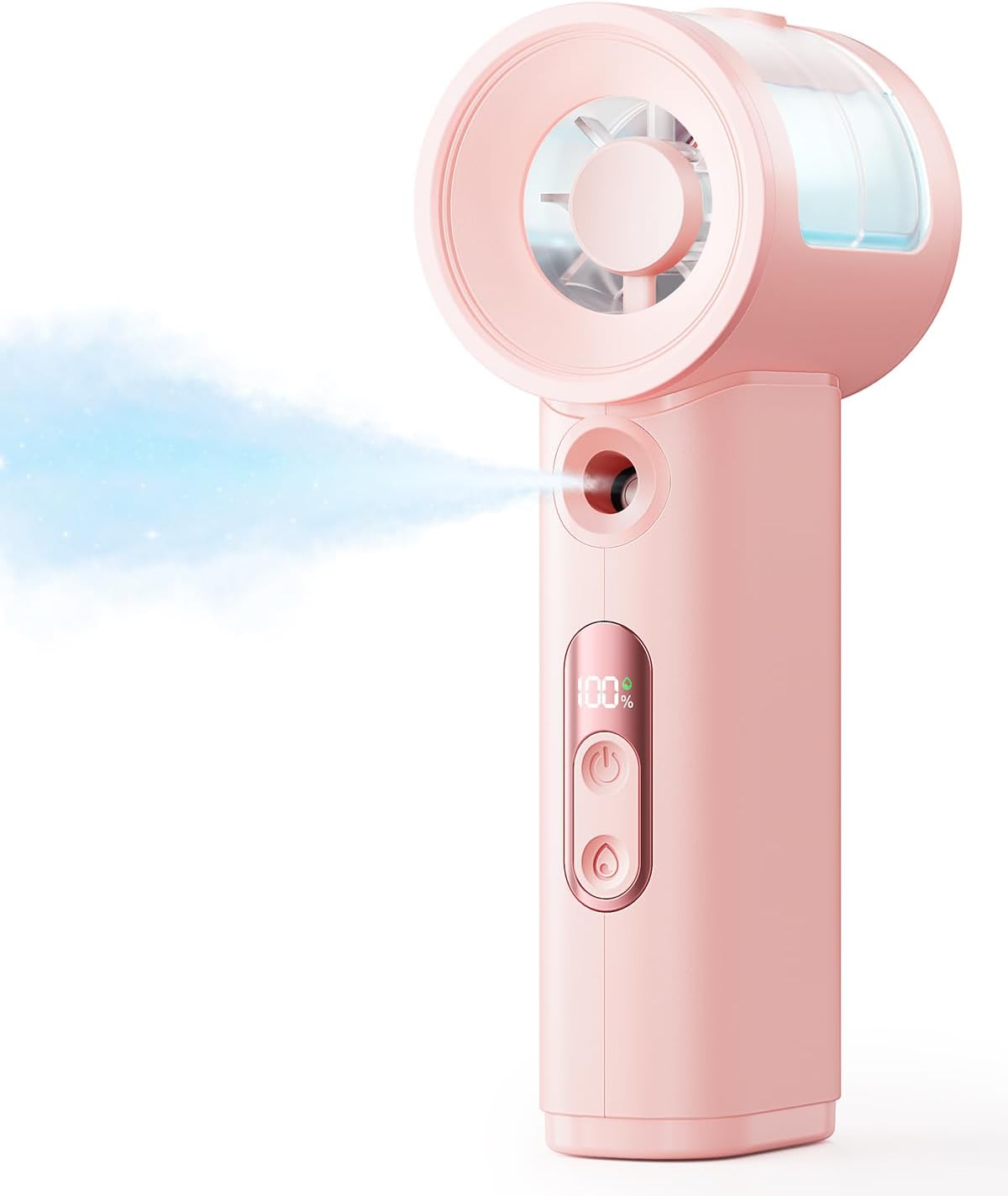 Handheld Misting Fan Portable - 5000mAh Rechargeable Battery, Powerful Turbo Personal Mister Fans, 5 Speed, Mini Water Spray Mist Hand Fan for Travel, Outdoors, Beach Vacation (Pink)