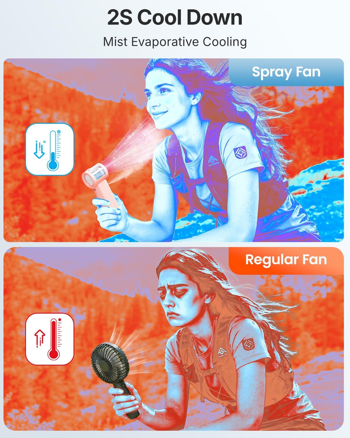 Handheld Misting Fan Portable - 5000mAh Rechargeable Battery, Powerful Turbo Personal Mister Fans, 5 Speed, Mini Water Spray Mist Hand Fan for Travel, Outdoors, Beach Vacation (Pink)