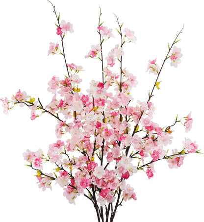 obbsie 4Pcs Artificial Cherry Blossom Flower Branches, 39.4" Fake Silk Pink Cherry Blossom Tree Stems Faux Cherry Flowers Vase Arrangements for Home Wedding Table Centerpieces Vase DIY Decor