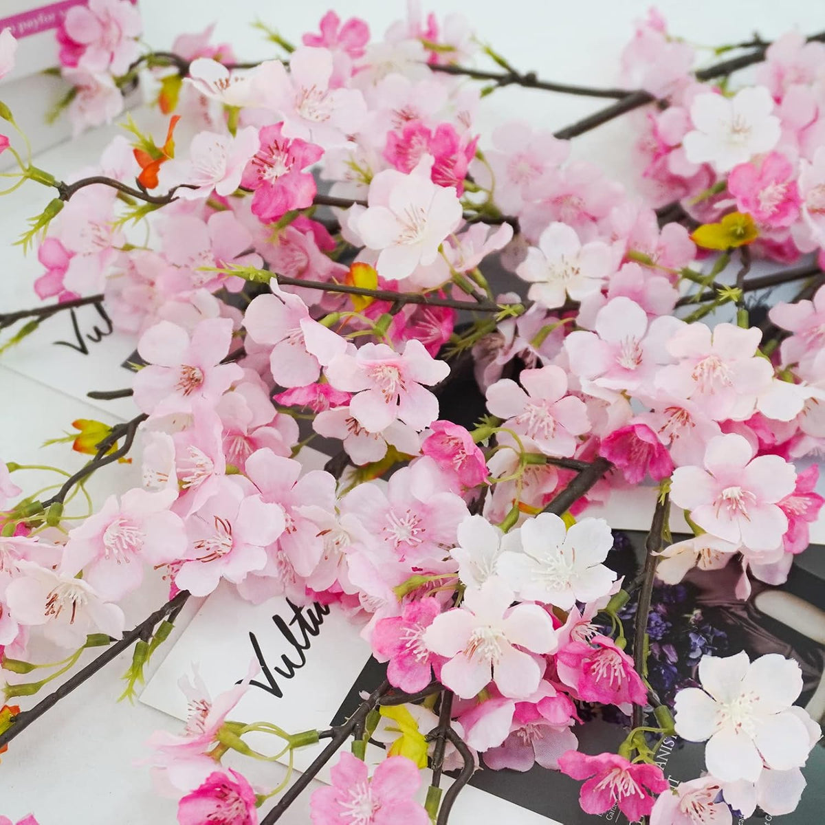 obbsie 4Pcs Artificial Cherry Blossom Flower Branches, 39.4" Fake Silk Pink Cherry Blossom Tree Stems Faux Cherry Flowers Vase Arrangements for Home Wedding Table Centerpieces Vase DIY Decor