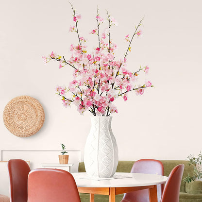 obbsie 4Pcs Artificial Cherry Blossom Flower Branches, 39.4" Fake Silk Pink Cherry Blossom Tree Stems Faux Cherry Flowers Vase Arrangements for Home Wedding Table Centerpieces Vase DIY Decor