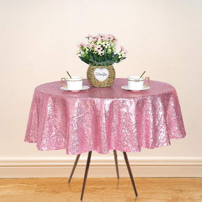 Pink Sequin Tablecloth, Glitter Party Table Cover 50 Inch Round
