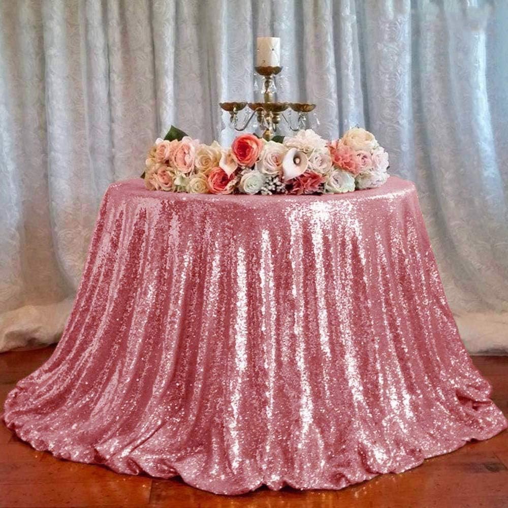 Pink Sequin Tablecloth, Glitter Party Table Cover 50 Inch Round